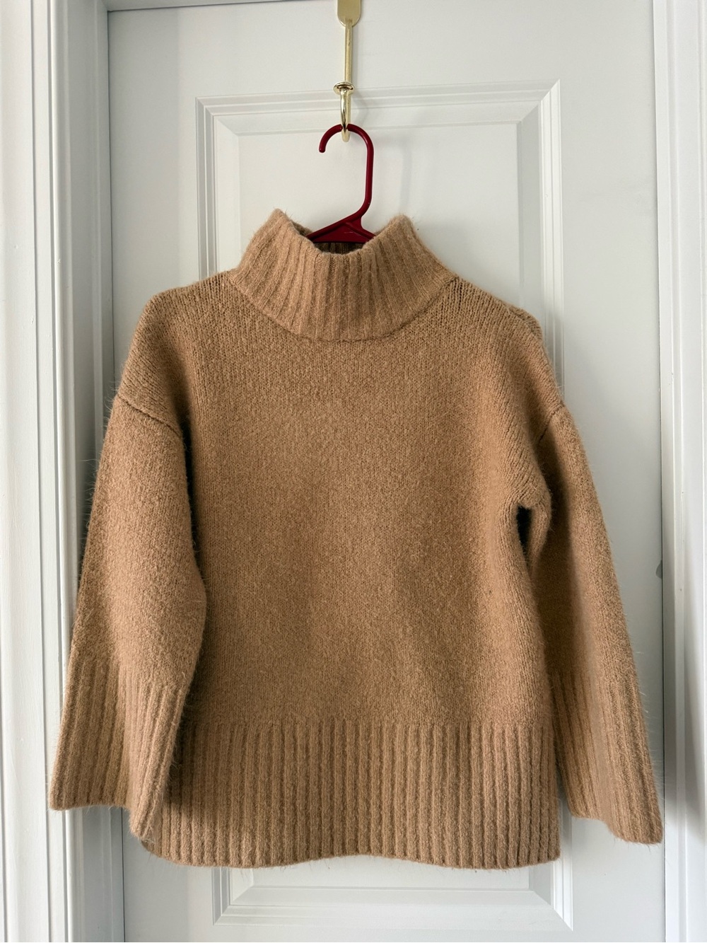 Topshop Camel Tan Knit Mock Neck Oversized Sweater